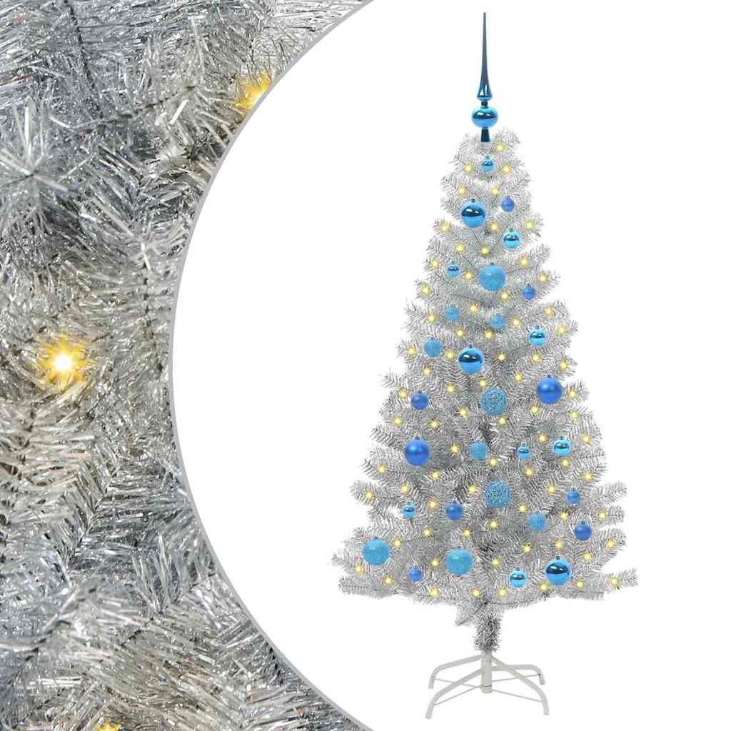 Albero di Natale con 150 LED con supporto Argento 150 cm PET