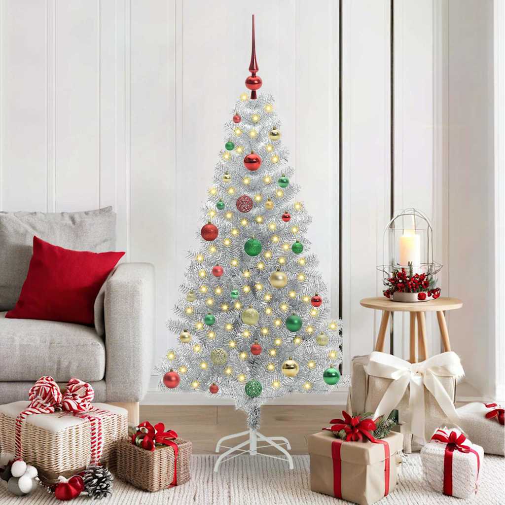 Albero di Natale con 150 LED con supporto Argento 150 cm PET