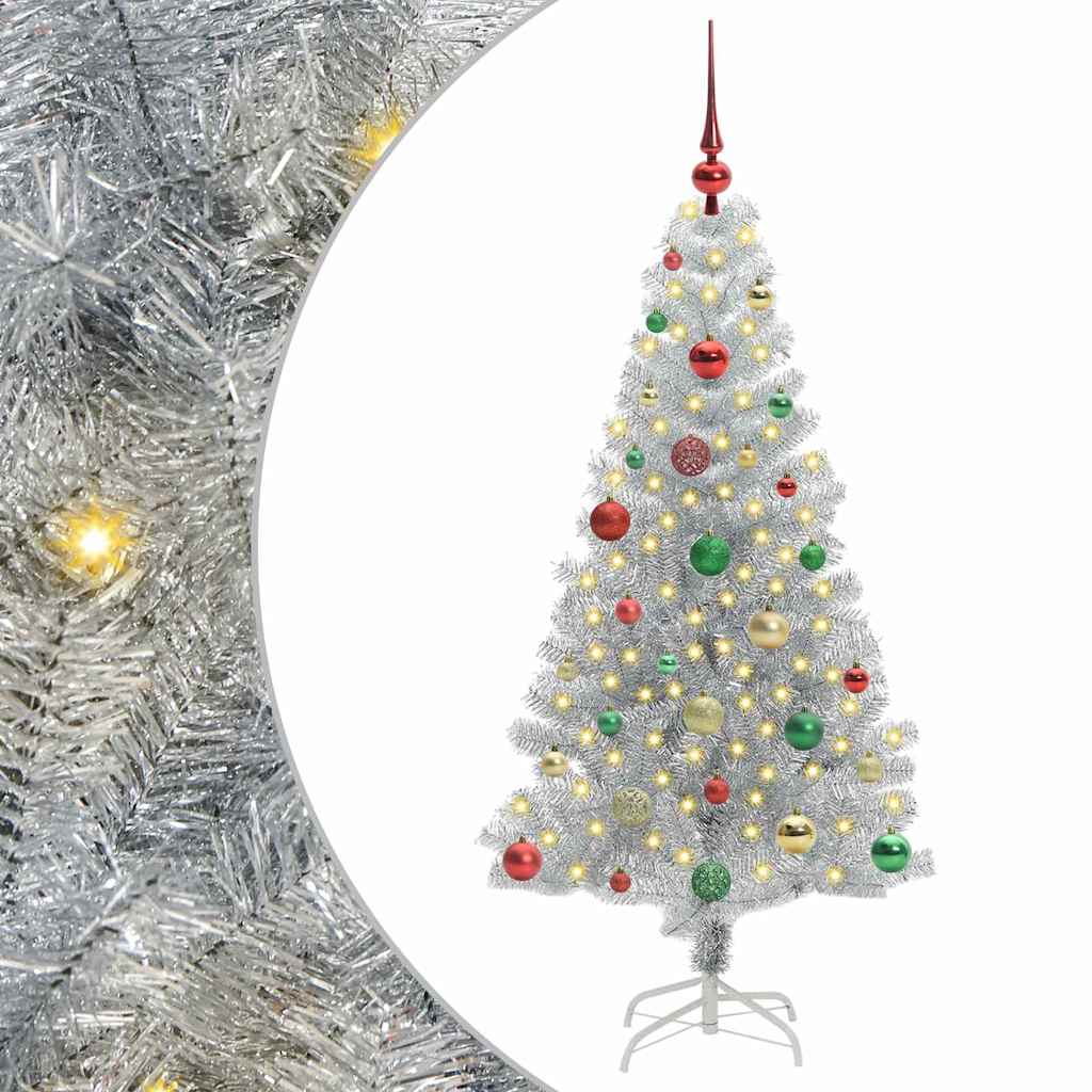 Albero di Natale con 150 LED con supporto Argento 150 cm PET