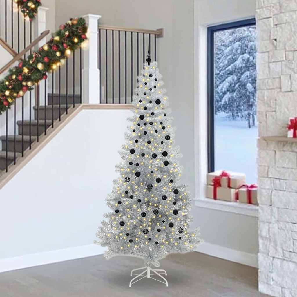 Albero di Natale con 300 LED con supporto Argento 240 cm PET