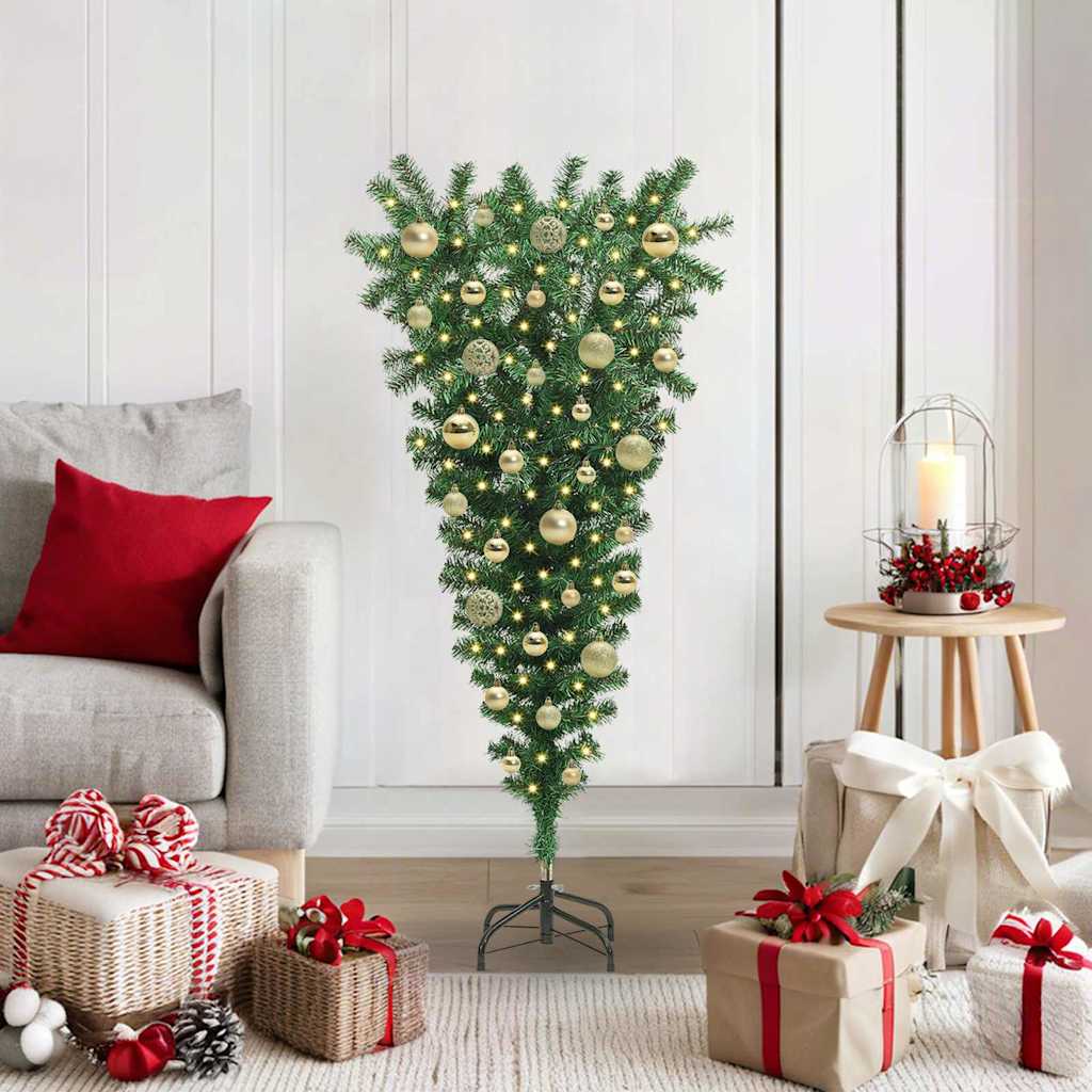 Albero di Natale artificiale preilluminato capovolto con set di palline