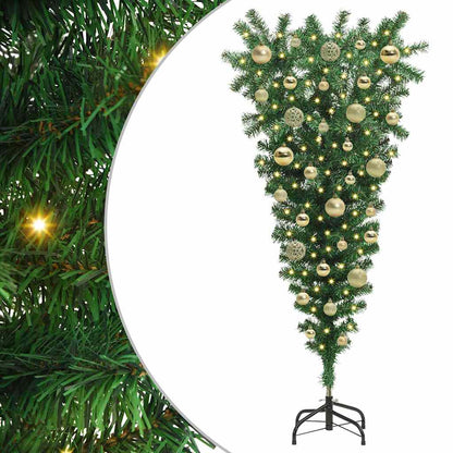 Albero di Natale artificiale preilluminato capovolto con set di palline