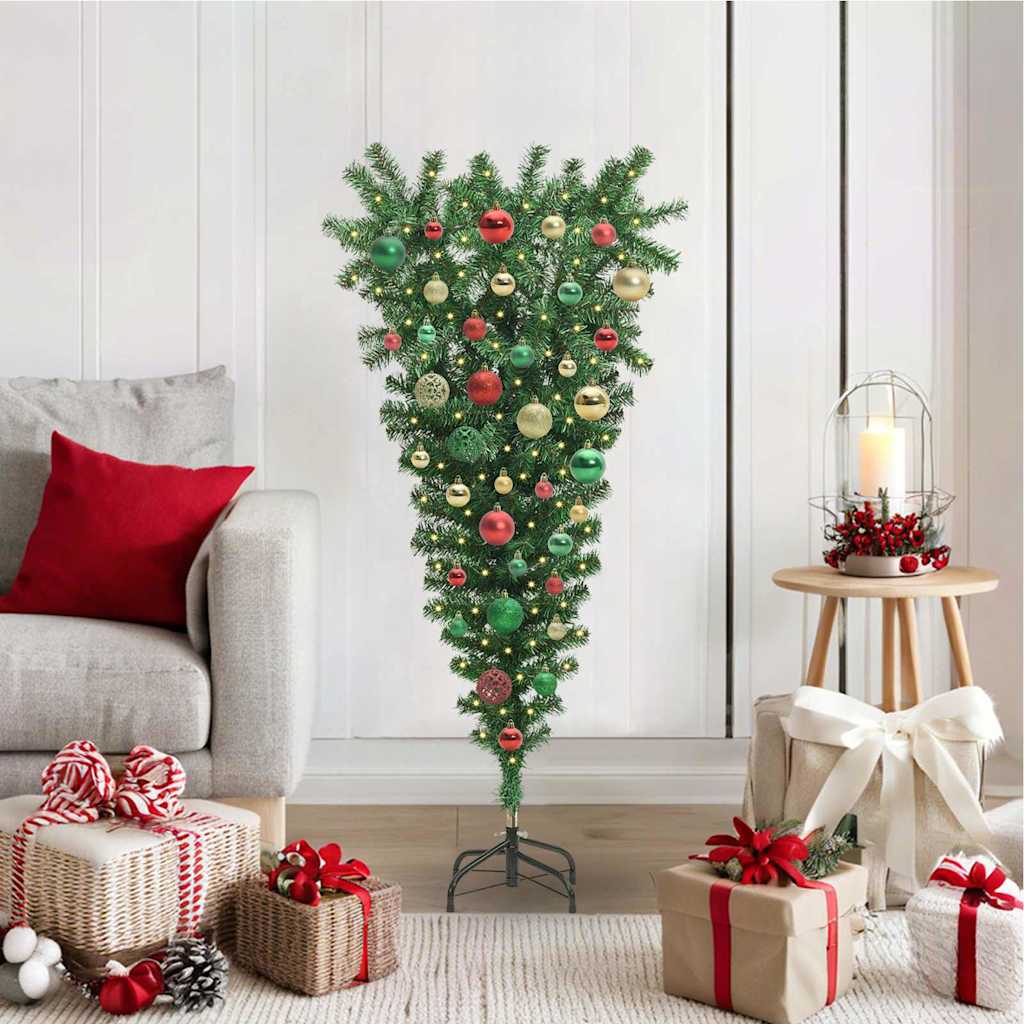 Albero di Natale artificiale preilluminato capovolto con set di palle