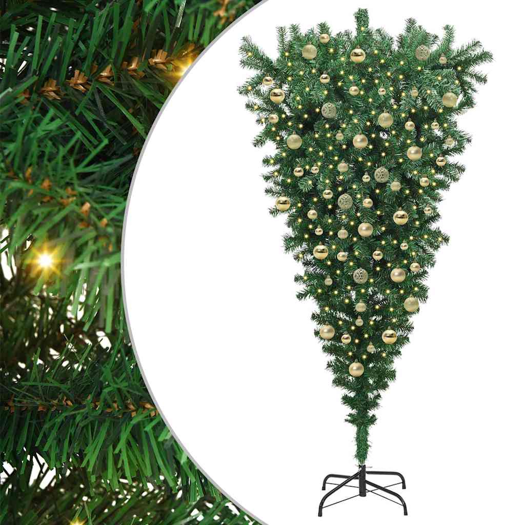 Albero di Natale artificiale preilluminato capovolto con set di palline