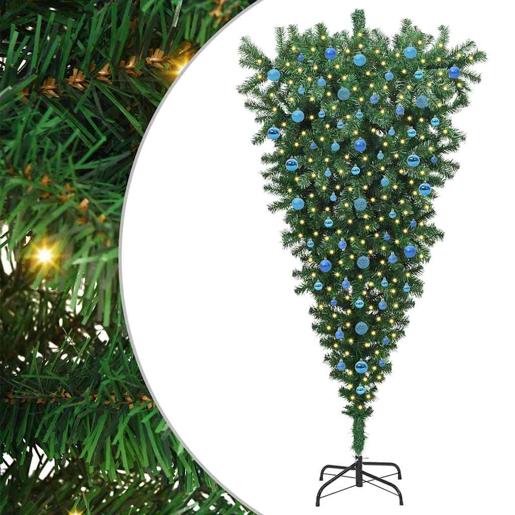 Albero di Natale Artificiale Pre-illuminato Capovolto con Set di Palline
