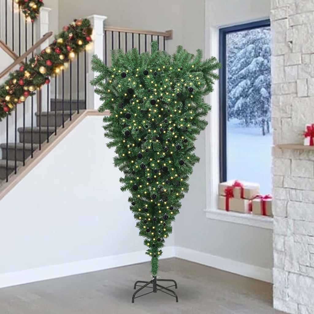 Albero di Natale artificiale preilluminato capovolto con set di palline