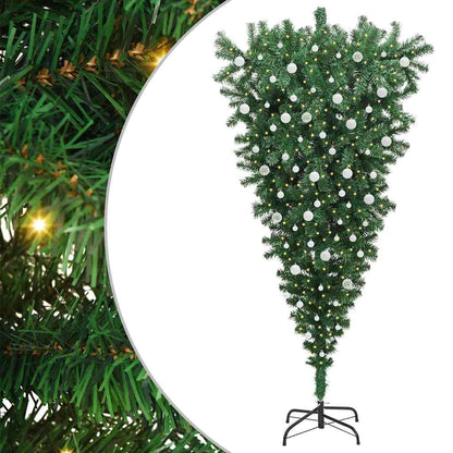 Albero di Natale artificiale pre-illuminato a testa in giù con set di palline