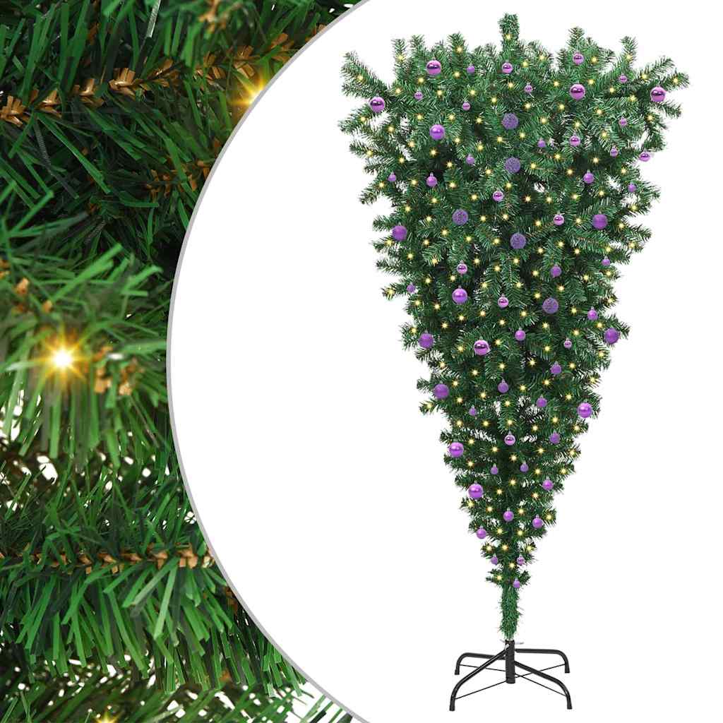 Albero di Natale artificiale preilluminato capovolto con set di palline