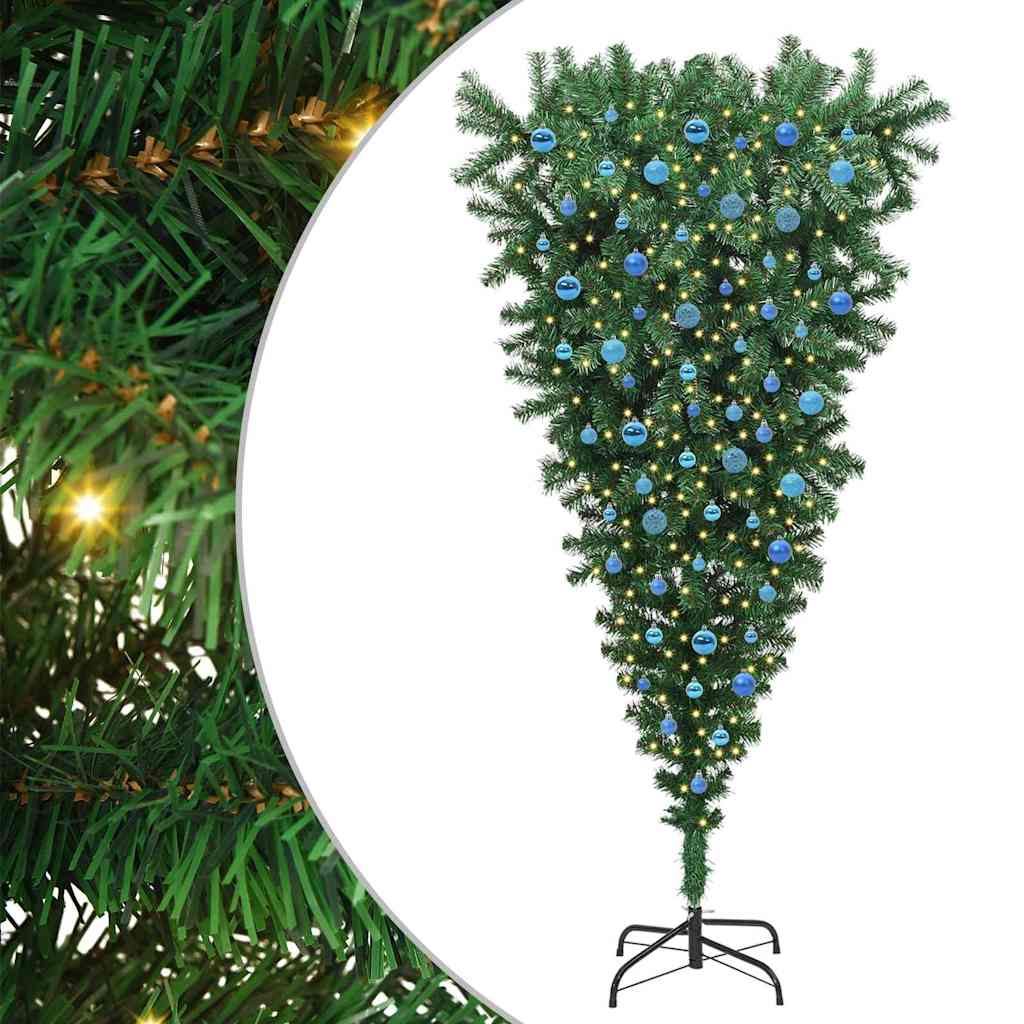 Albero di Natale artificiale preilluminato rovesciato con set di palline