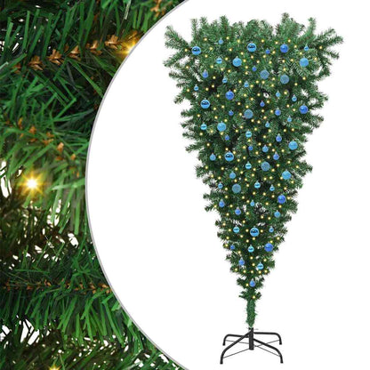 Albero di Natale artificiale preilluminato rovesciato con set di palline