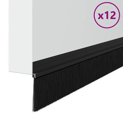 Spazzole per porte autoadesive 12 pcs Nero 100 cm