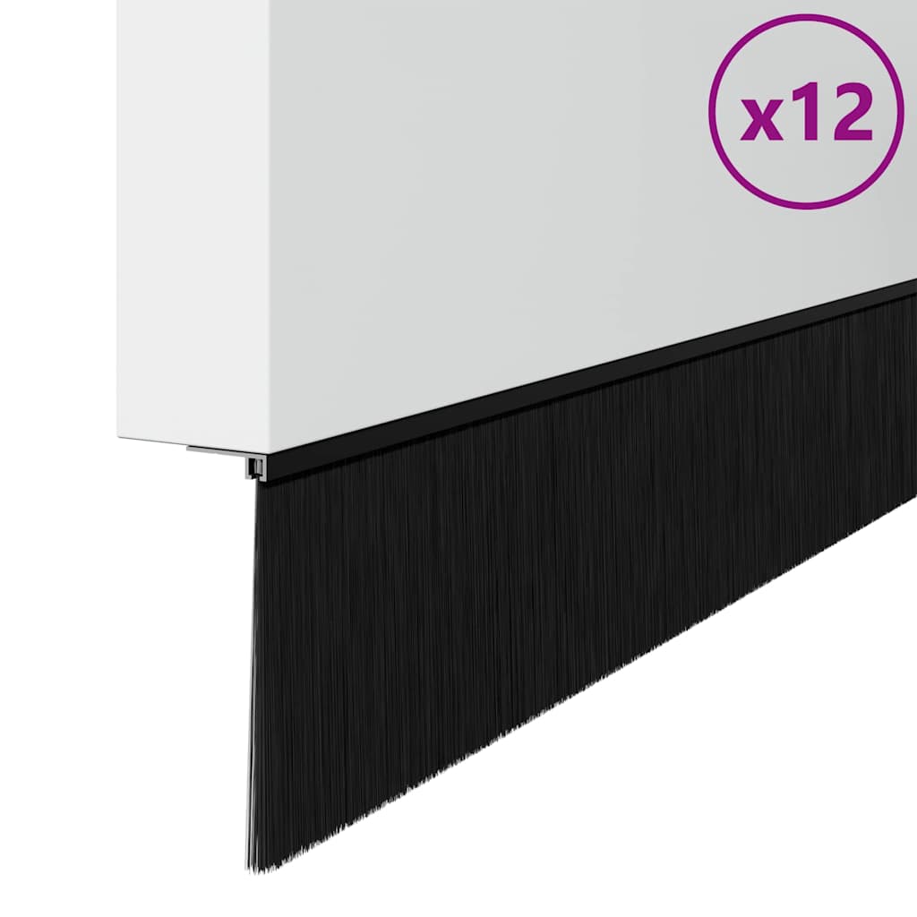 Spazzole per porte a vite 12 pcs Nero 100 cm Lega di alluminio
