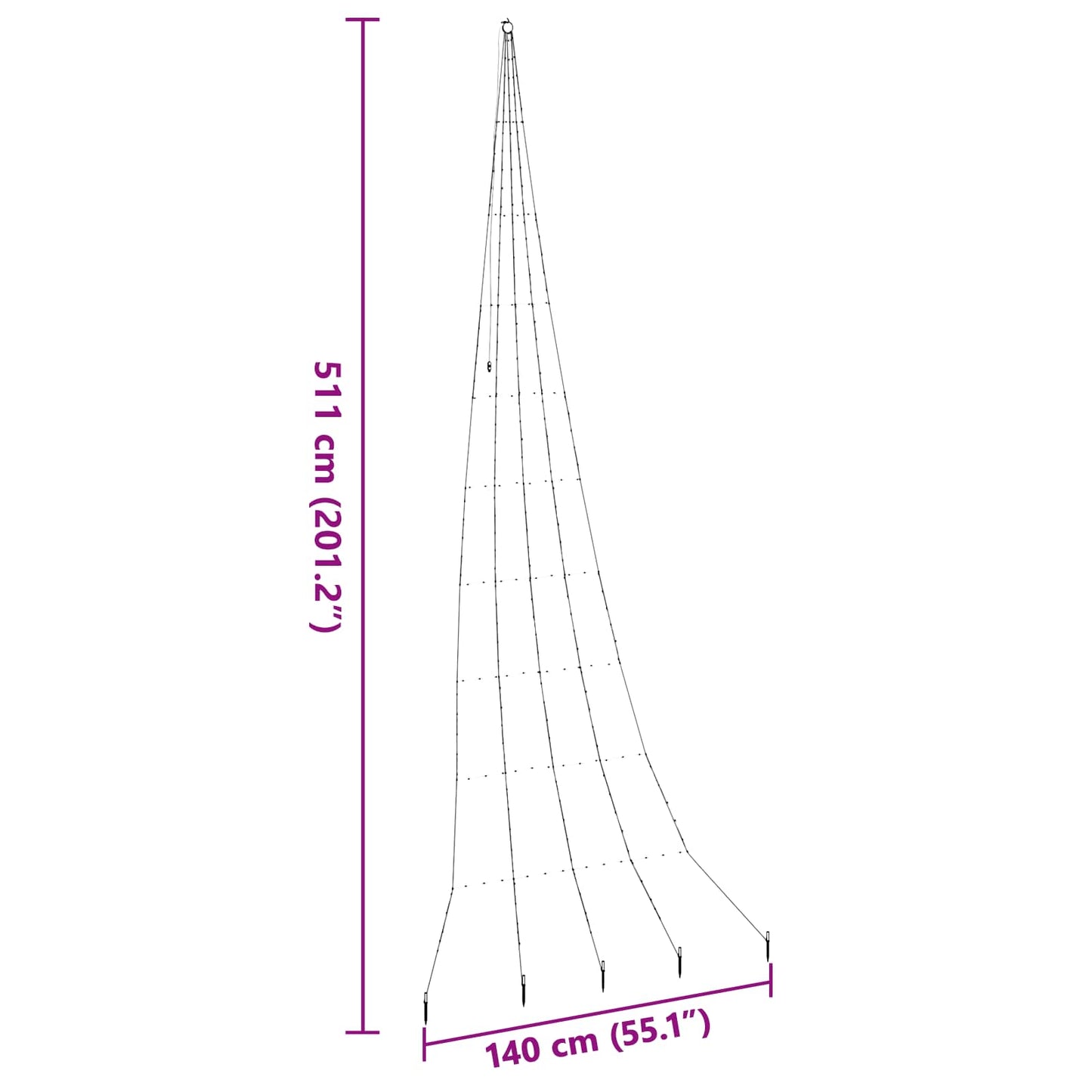 Albero di Natale LED con picchetti per il terreno 511 cm