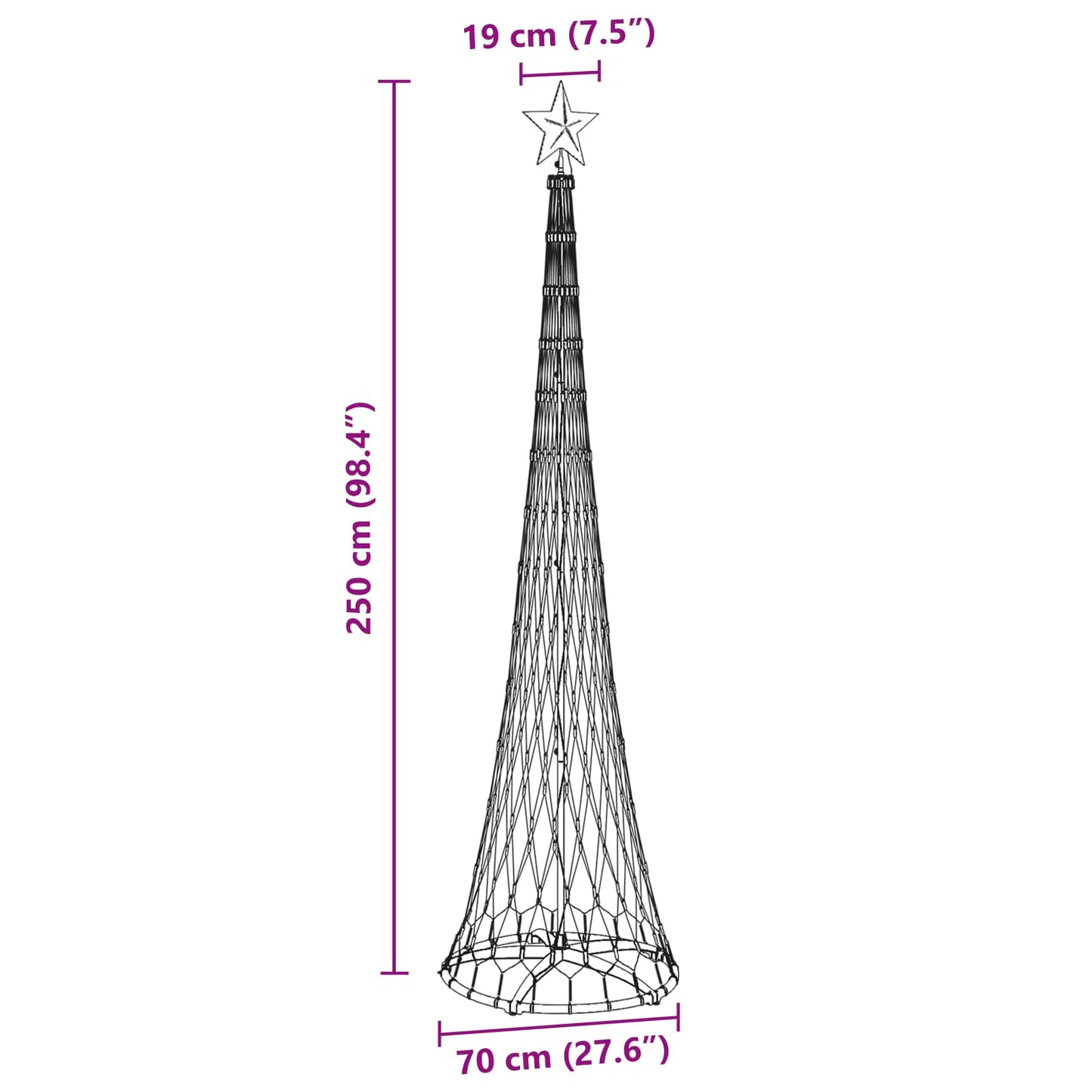 Albero di Natale LED con 290 LED Blu 70 x 70 x 250 cm Metallo