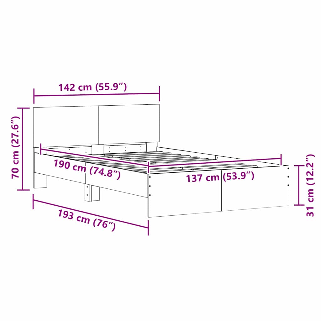 Struttura del letto Sonoma 137 x 190 cm Legno multistrato | homemem39