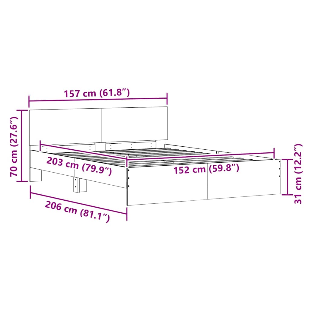 Struttura del letto Sonoma 152 x 203 cm Legno multistrato | homemem39