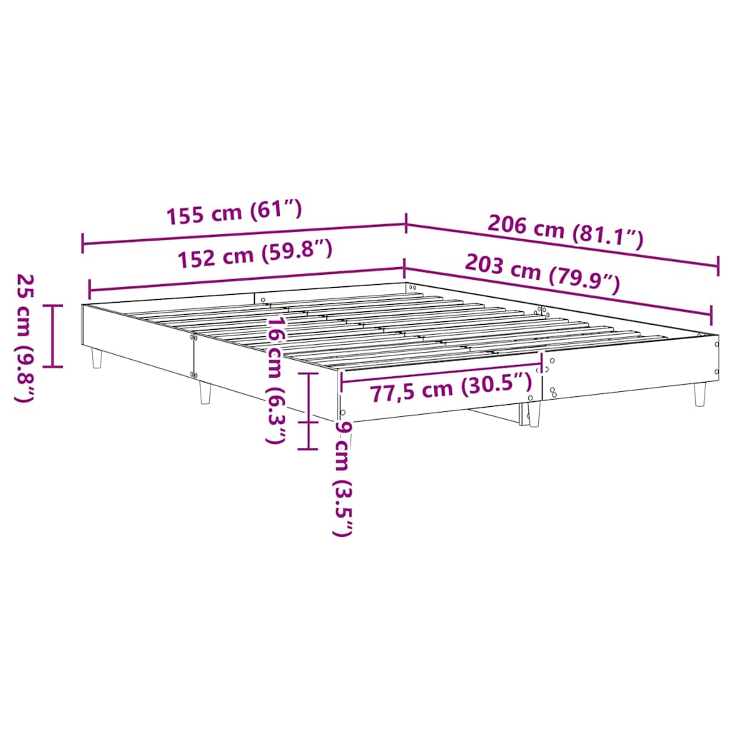Struttura del letto Sonoma 152 x 203 cm Legno multistrato | homemem39