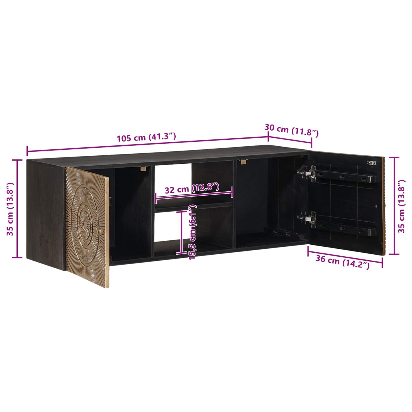 Mobile TV con lo scaffale con porta Ottone 105 x 30 x 35 cm | homemem39