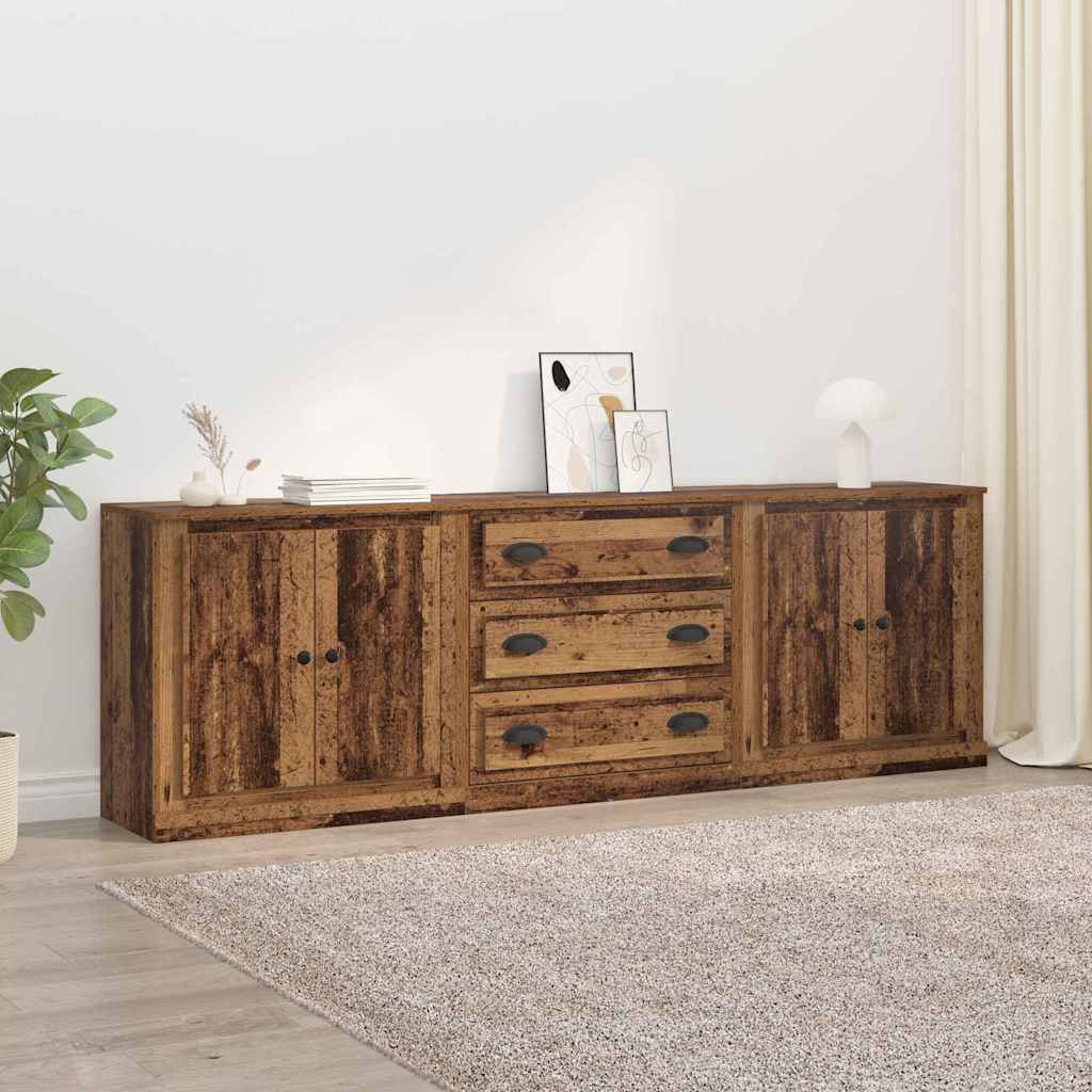 Sideboards con cassetto 3 pcs Rovere Nero 210 x 35,5 x 67,5 cm
