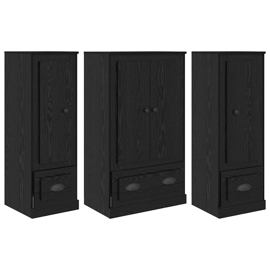 Credenza con cassetto 3 pcs Rovere Nero Legno multistrato