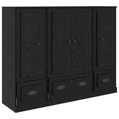 Credenza con cassetto 3 pcs Rovere Nero Legno multistrato