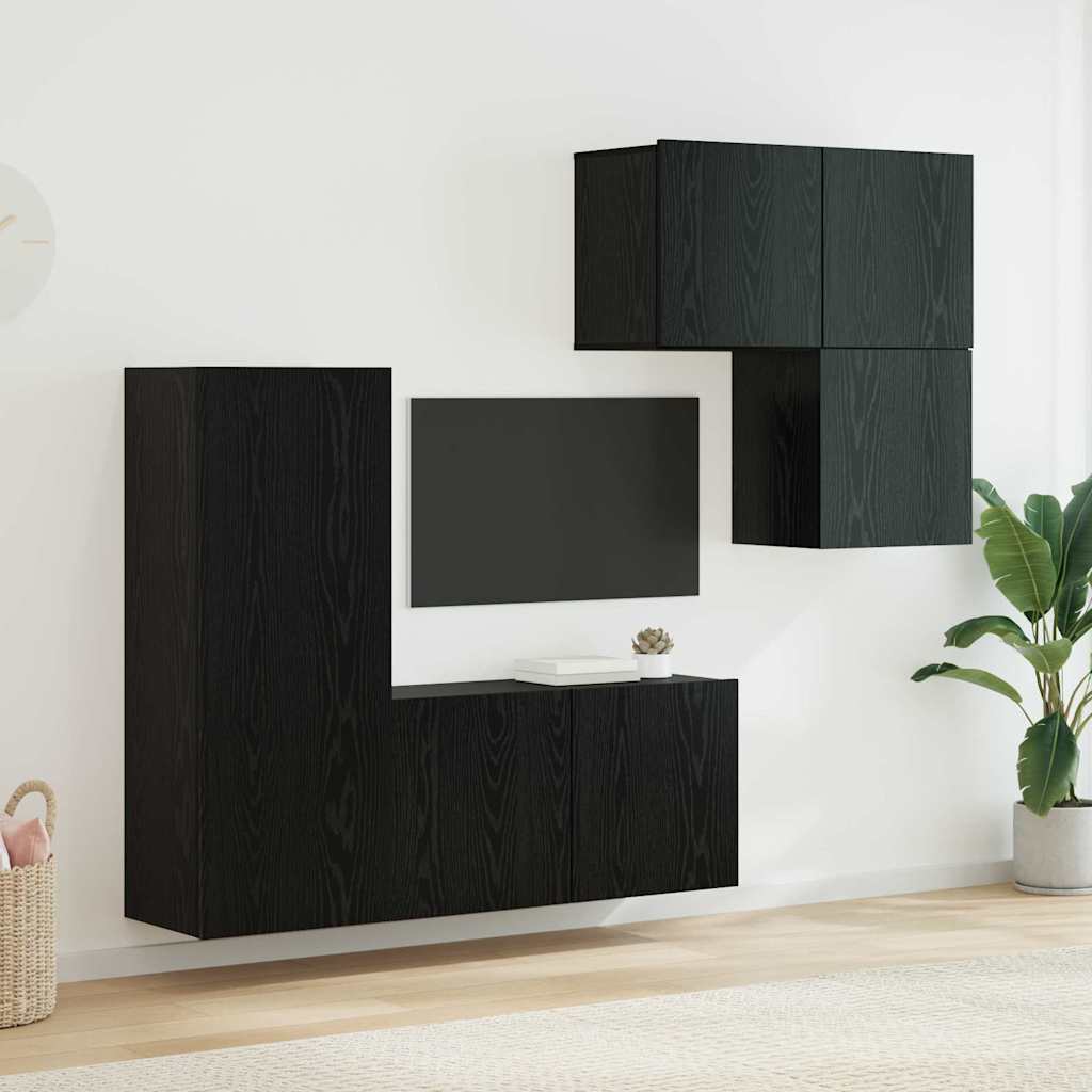 Mobile TV 4 pcs Rovere Nero Legno multistrato