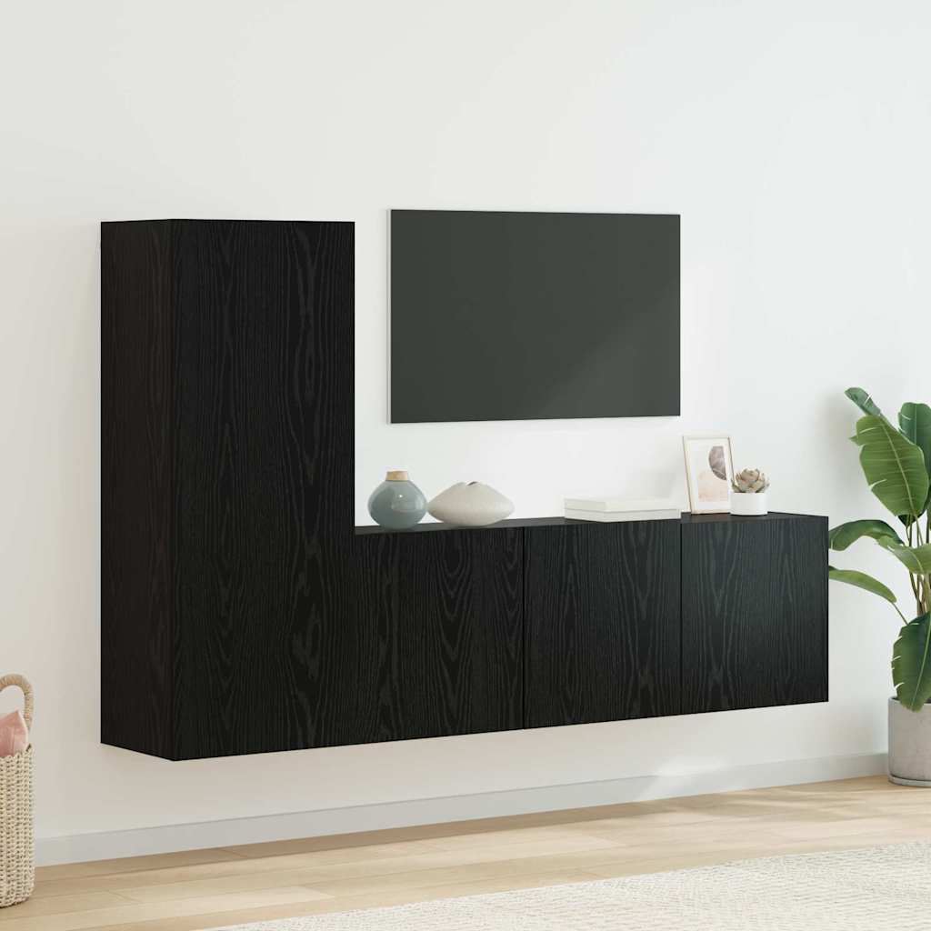 Unità TV da Parete 5 pcs Rovere Nero Legno multistrato