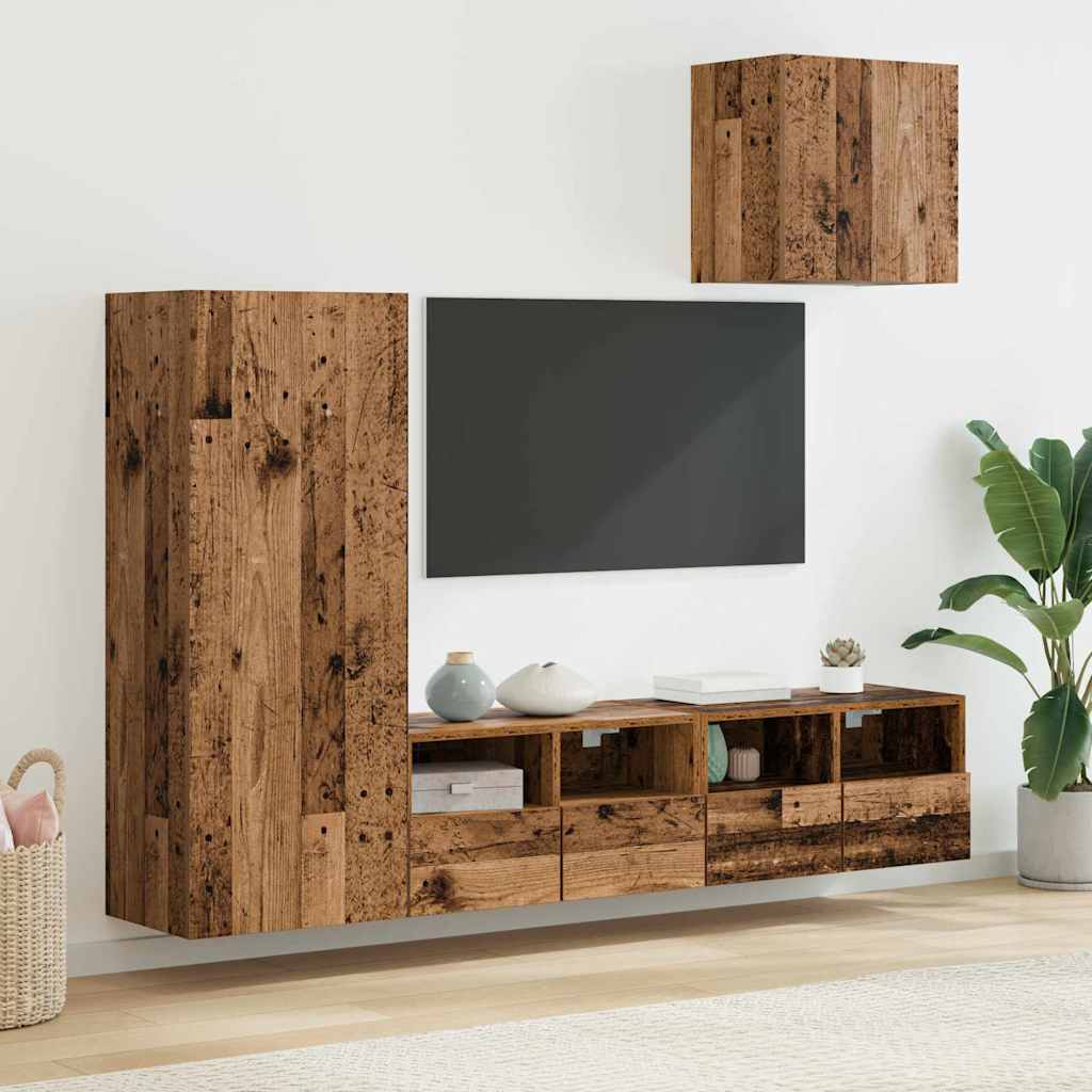 Unità per TV a Muro 4 pcs Legno vecchio Legno multistrato