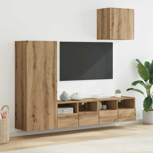 Unità per TV a Muro 4 pcs Rovere artigianale Legno multistrato