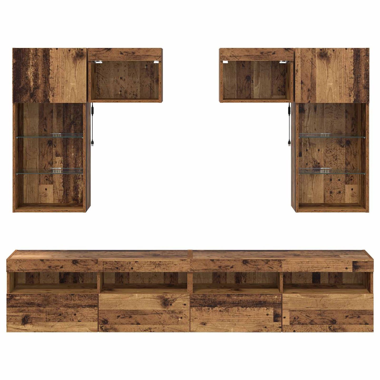 Unità per TV a Muro 6 pcs Rovere Nero Legno multistrato