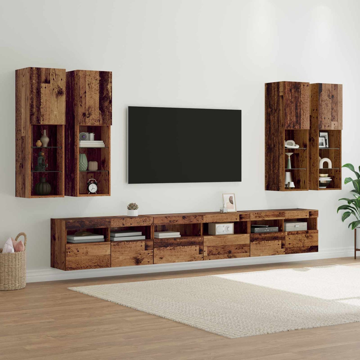 Set di Mobiletto da TV a Parete 7 pcs Legno vecchio