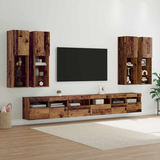 Set di Mobiletto da TV a Parete 7 pcs Legno vecchio
