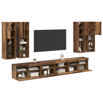 Set di Mobiletto da TV a Parete 7 pcs Legno vecchio