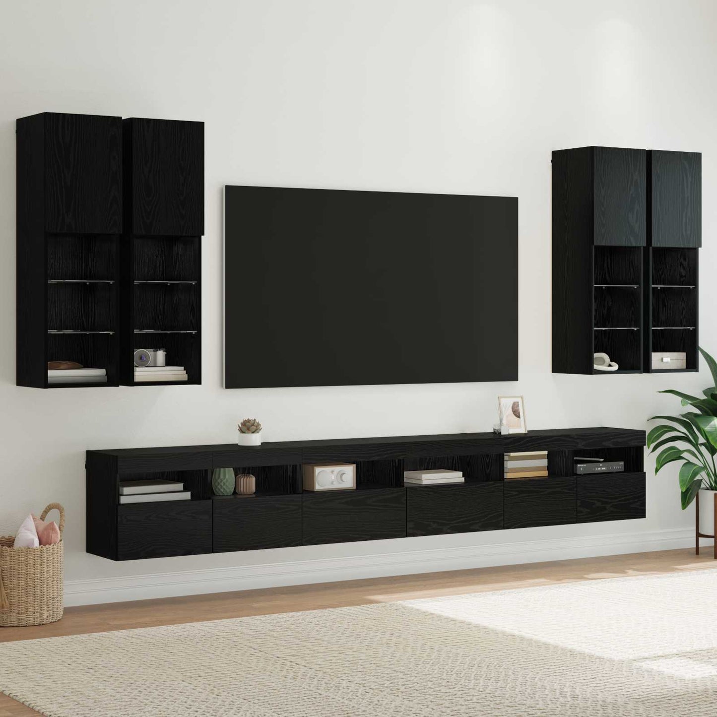 Set di Mobiletto da TV a Parete 7 pcs Rovere Nero