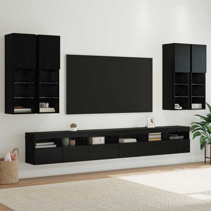 Set di Mobiletto da TV a Parete 7 pcs Rovere Nero