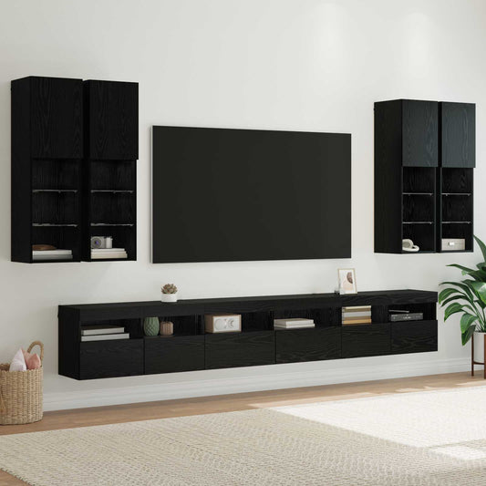 Set di Mobiletto da TV a Parete 7 pcs Rovere Nero