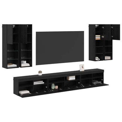 Set di Mobiletto da TV a Parete 7 pcs Rovere Nero