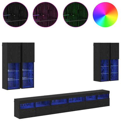 Set di Mobiletto da TV a Parete 7 pcs Rovere Nero