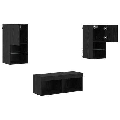 Mobiletti TV da Parete 4 pcs Rovere Nero Legno multistrato