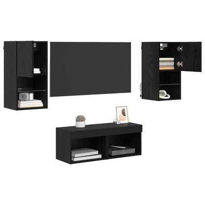 Mobiletti TV da Parete 4 pcs Rovere Nero Legno multistrato