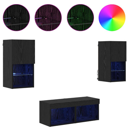 Mobiletti TV da Parete 4 pcs Rovere Nero Legno multistrato