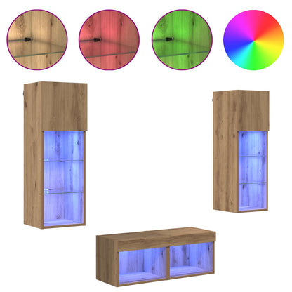 Mobiletti TV da Parete 4 pcs Rovere Nero Legno multistrato