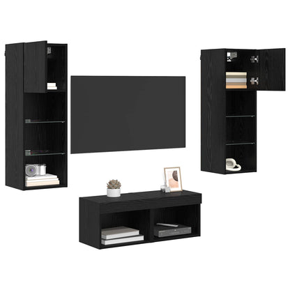 Mobiletti TV da Parete 4 pcs Rovere Nero Legno multistrato