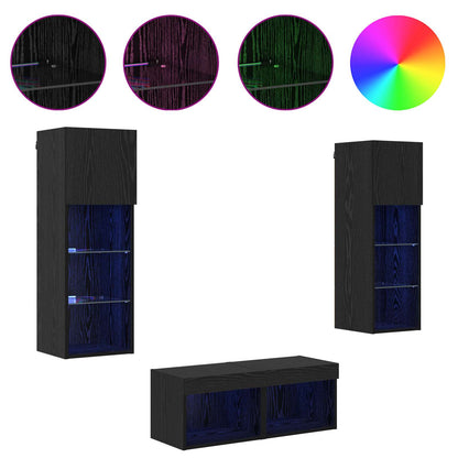 Mobiletti TV da Parete 4 pcs Rovere Nero Legno multistrato