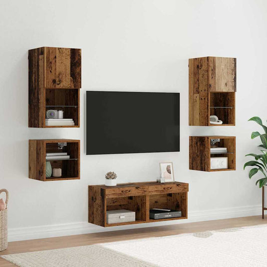 Unità per TV a Muro 8 pcs Legno vecchio Legno multistrato