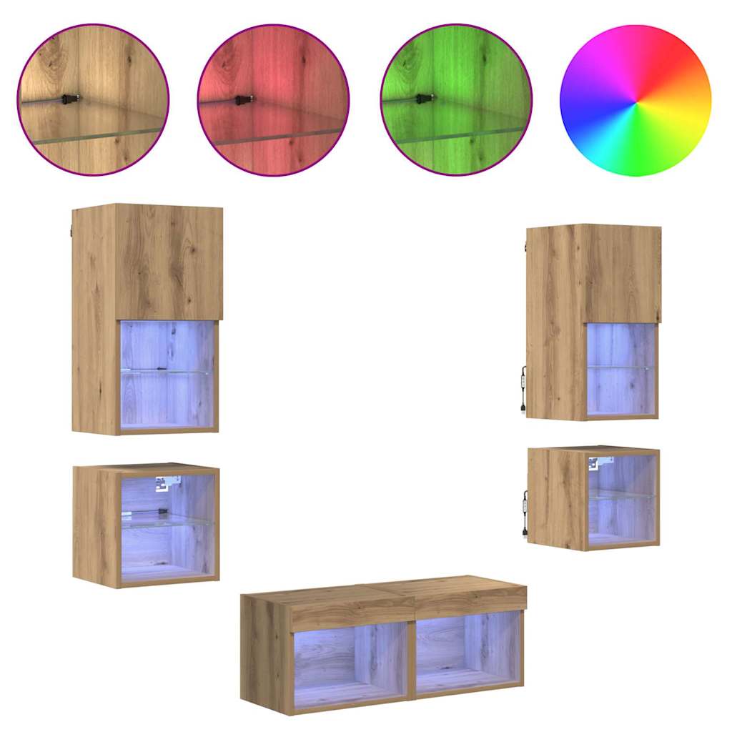 Unità per TV a Muro 8 pcs Rovere artigianale Legno multistrato