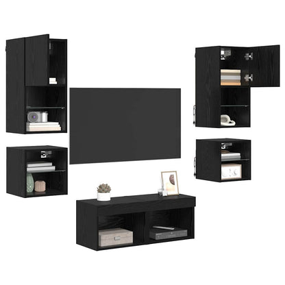 Unità per TV a Muro 8 pcs Rovere Nero Legno multistrato