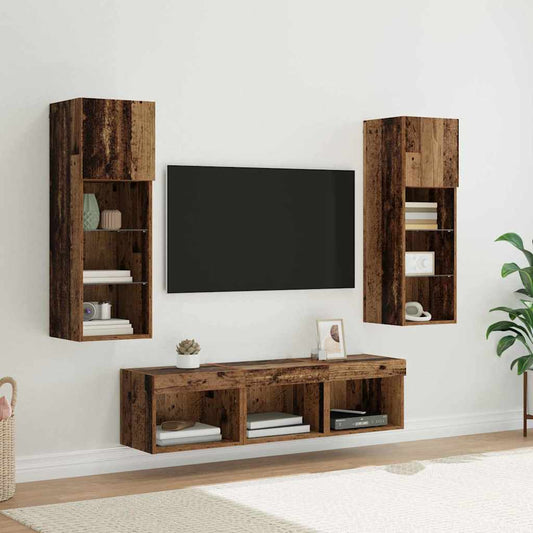 Unità per TV a Muro 5 pcs Rovere Nero Legno multistrato