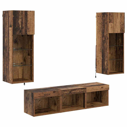 Unità per TV a Muro 5 pcs Rovere Nero Legno multistrato