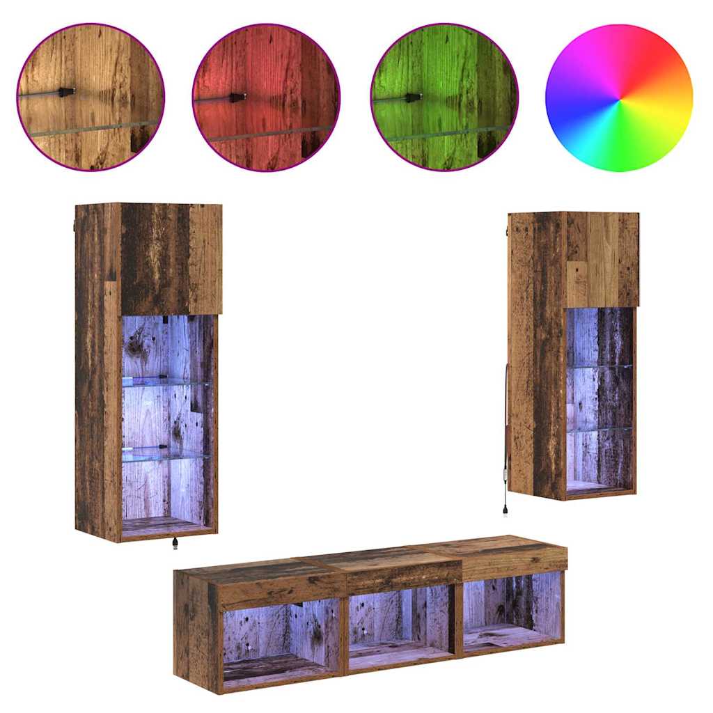 Unità per TV a Muro 5 pcs Rovere Nero Legno multistrato